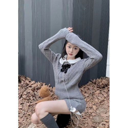 Vintage Knitted Sweater Long-sleeved Top Autumn and Winter Women’s 2022 Fashion New Slim Skirt 2-Piece Set Casual Female Clothes alx