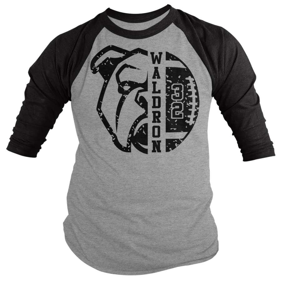 Men’s Personalized Bulldogs Football T Shirt Custom Football Shirts Football Raglan T Shirt Personalized Long Sleeve Shirts