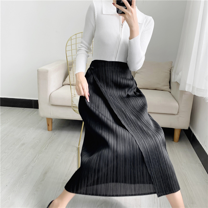 2022 spring and summer new women’s one-step skirt Miyak fold Fashion casual high elastic slim fit pleated skirt alx