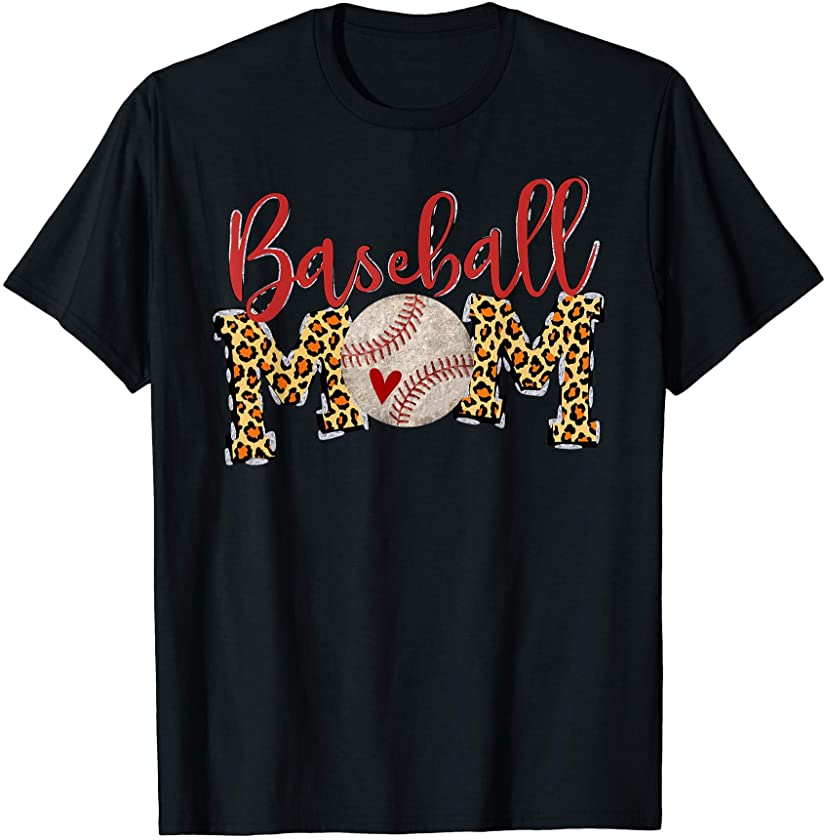 Baseball Mom Leopard Funny Softball Mom Mother’s Day 2021 T-Shirt