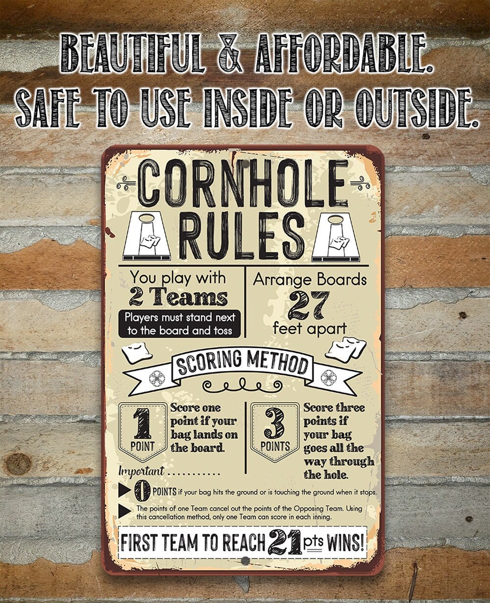 Cornhole Rules-Rustic Style – 8″ x 12″ or 12″ x 18″ Aluminum Tin Awesome Metal Poster