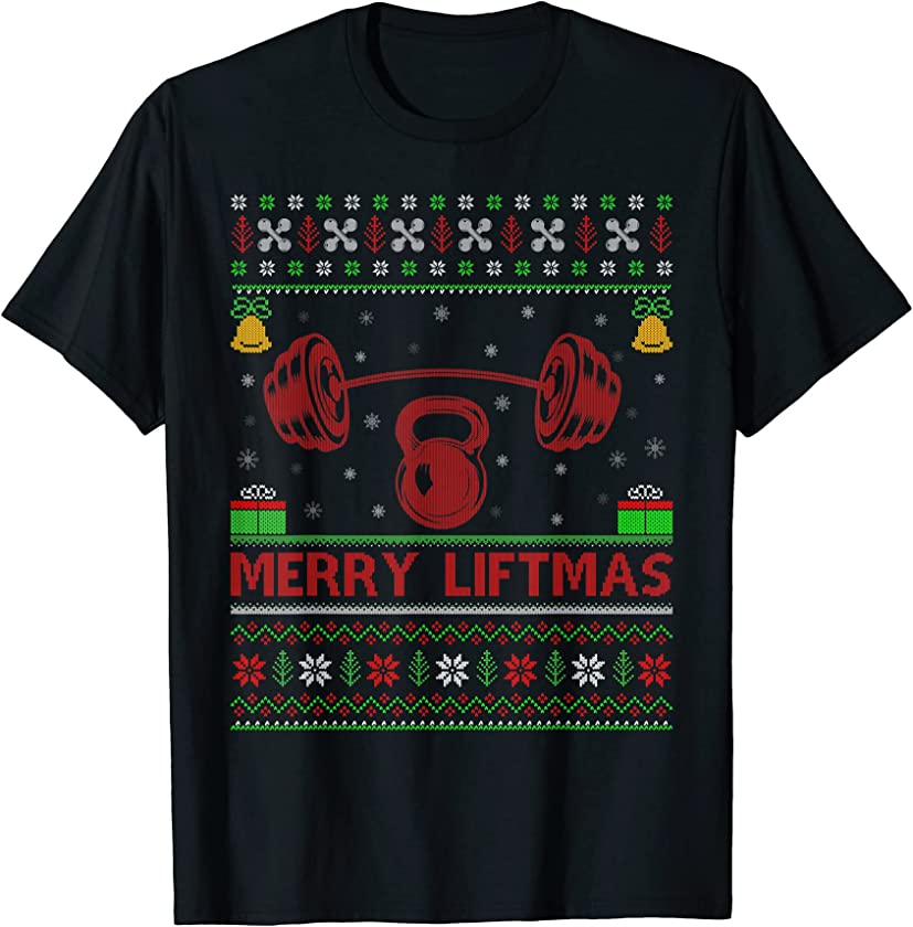 Xmas Merry Liftmas Powerlifting Fitness Ugly Christmas T-Shirt