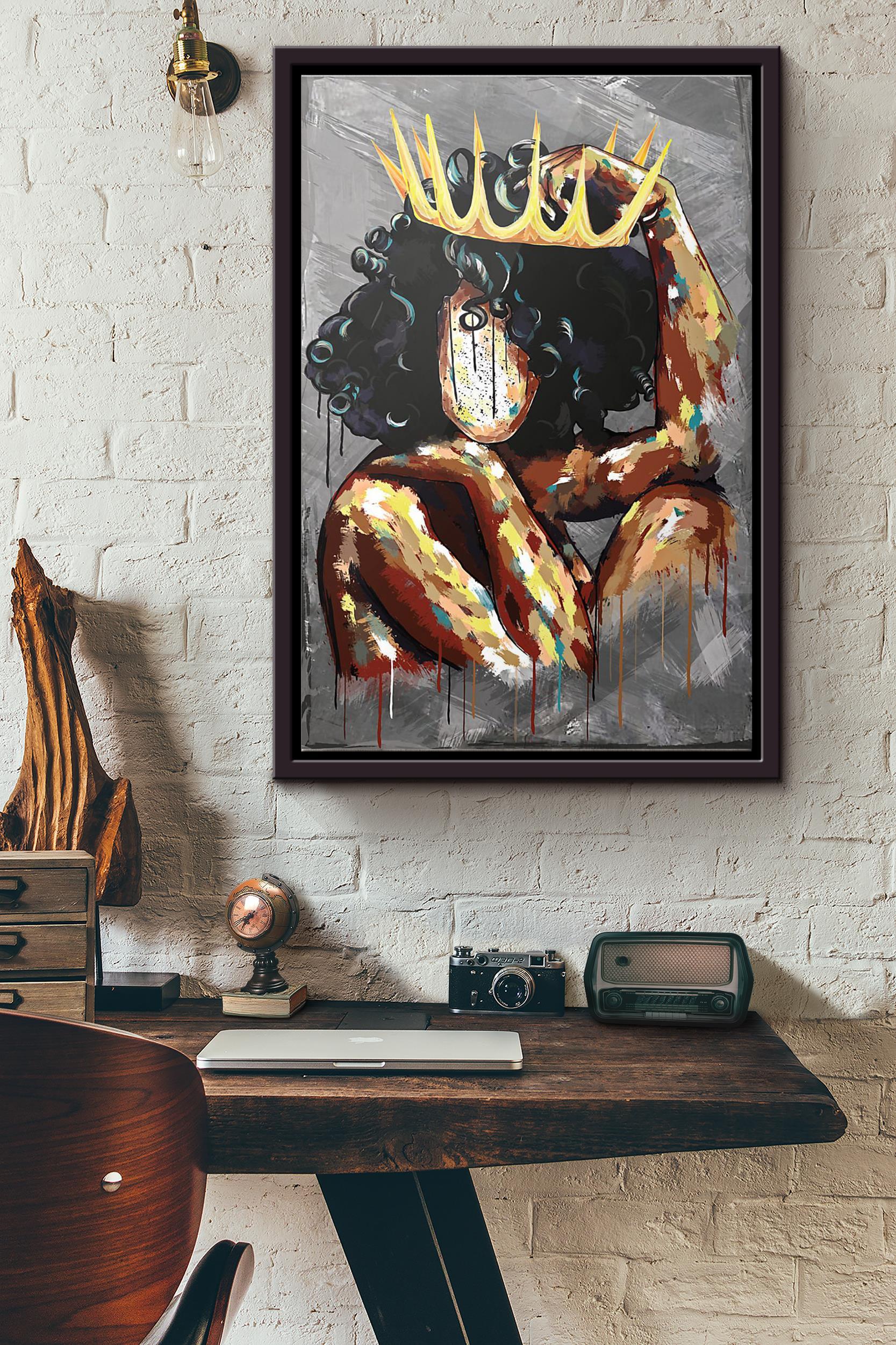 Black Queen Watercolor Poster Framed Matte Canvas