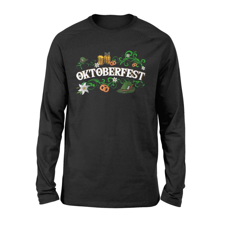 Oktoberfest T Shirt Beer Hat Pretzel And Edelweiss – Standard Long Sleeve