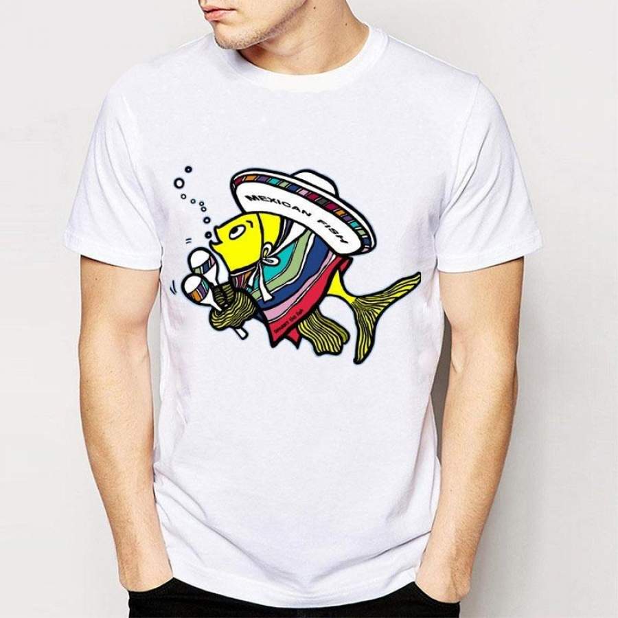 Summer Casual Mexican Fish Funny Cartoon Tee Shirts Novelty Short Sleeve Cut Harajuku T-Shirts Tops  Young Man Tee Shirt