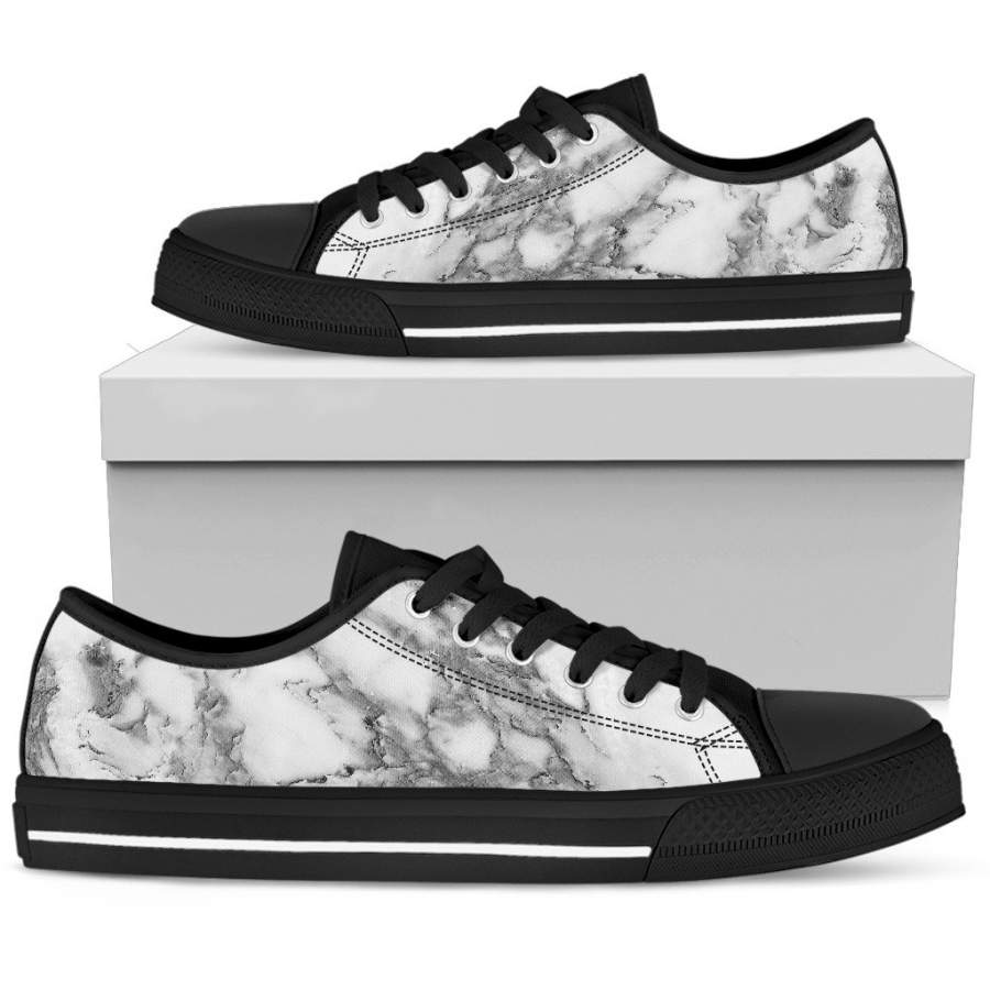 White Gray Marble Print Men’s Low Top Shoes