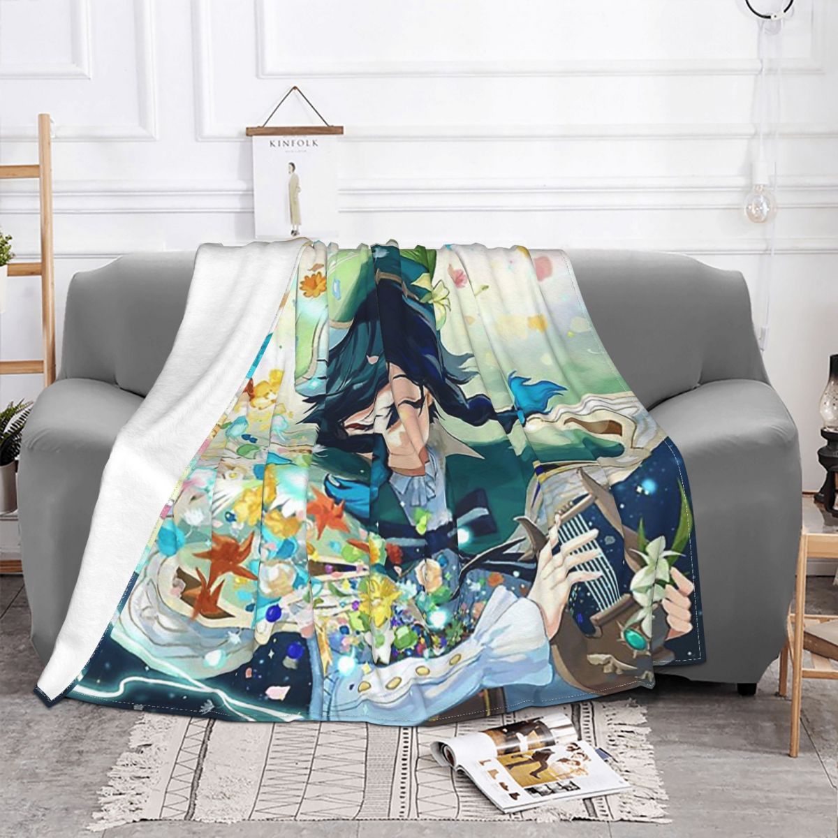 Venti Harp Genshin Impact Blankets Fleece All Season Game Multi-function Soft Throw Blankets for Bedding Travel Bedspread alx