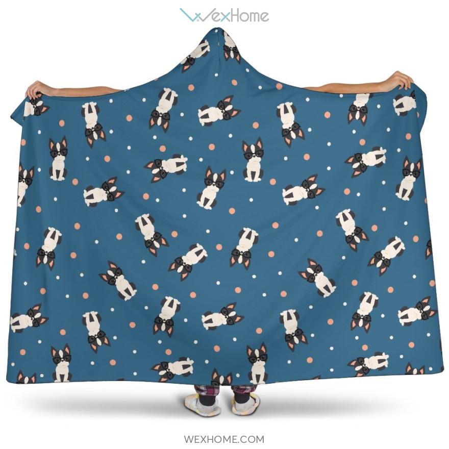 Cute Boston Terrier Dog Spattern Hooded Blanket