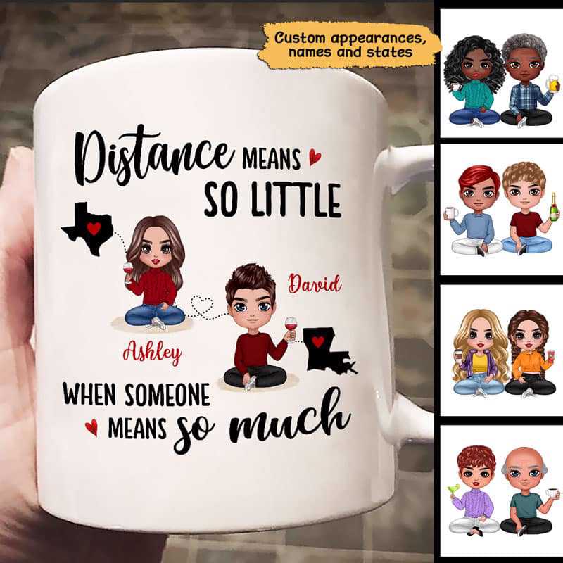 Long Distance Doll Gift For Couple Besties Family Siblings Sitting Personalized Mug