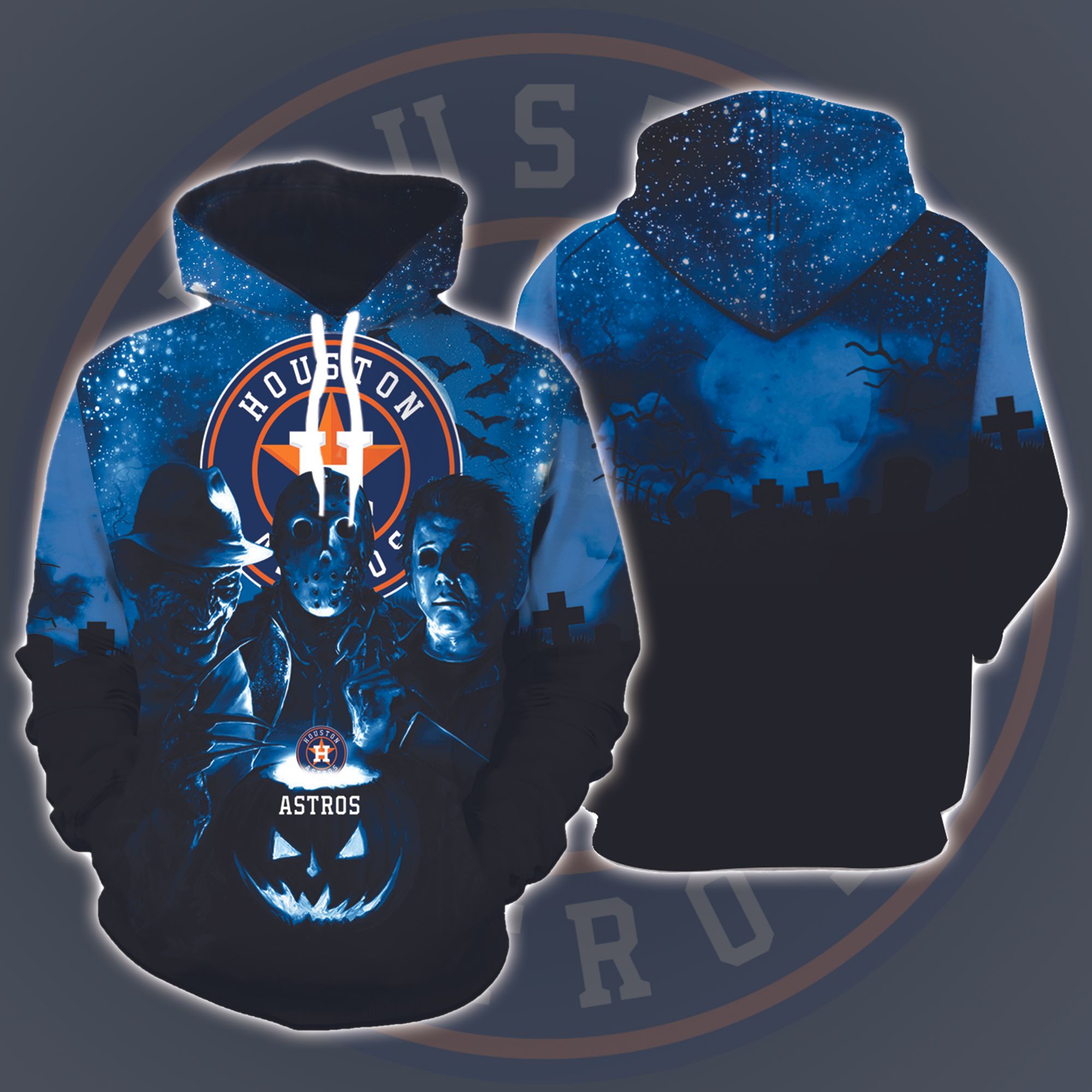 Houston Astros Halloween and Michael Myers, Jason Voorhees, Freddy Krueger 3D Printed Hoodie