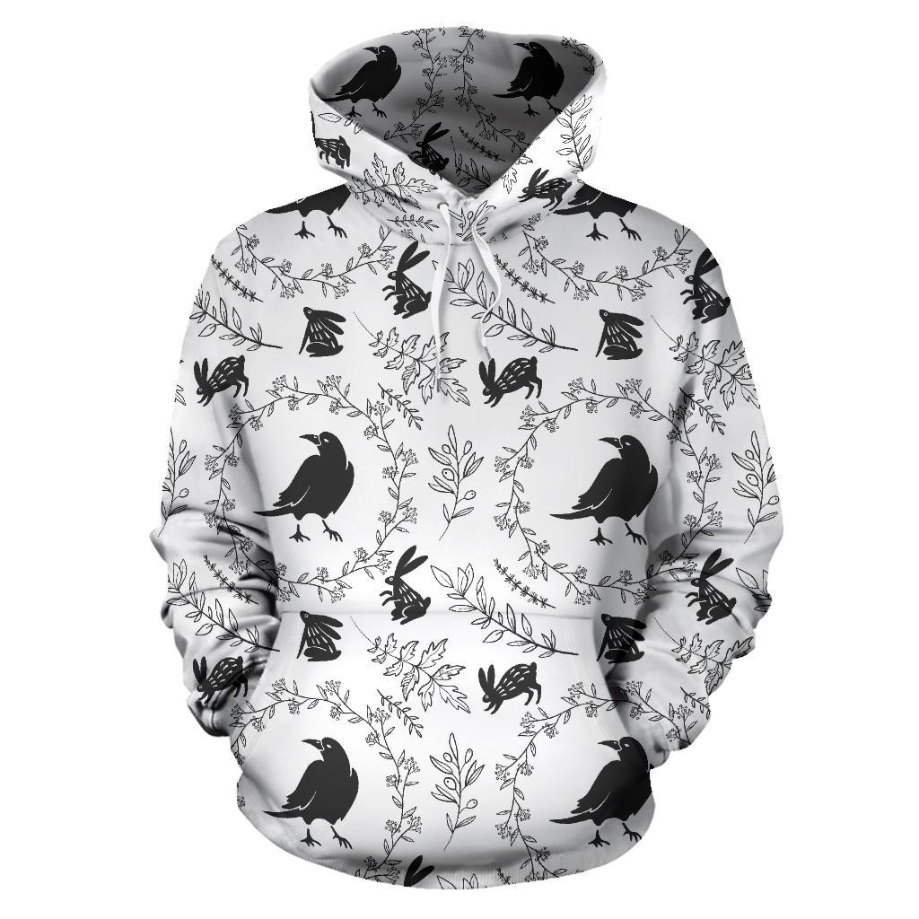 Crows Floral Wreath Rabbit Pattern Men Women Pullover Hoodie