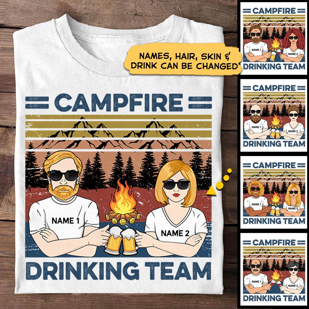 Personalized Husband And Wife Camping Tshirt Funny Campfire Drinking Team Retro Vintage Shirt Gift For Camper