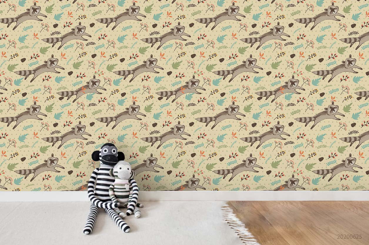 3D Animal Raccoon Flowers Wall Mural Wallpaper A316 Lqh