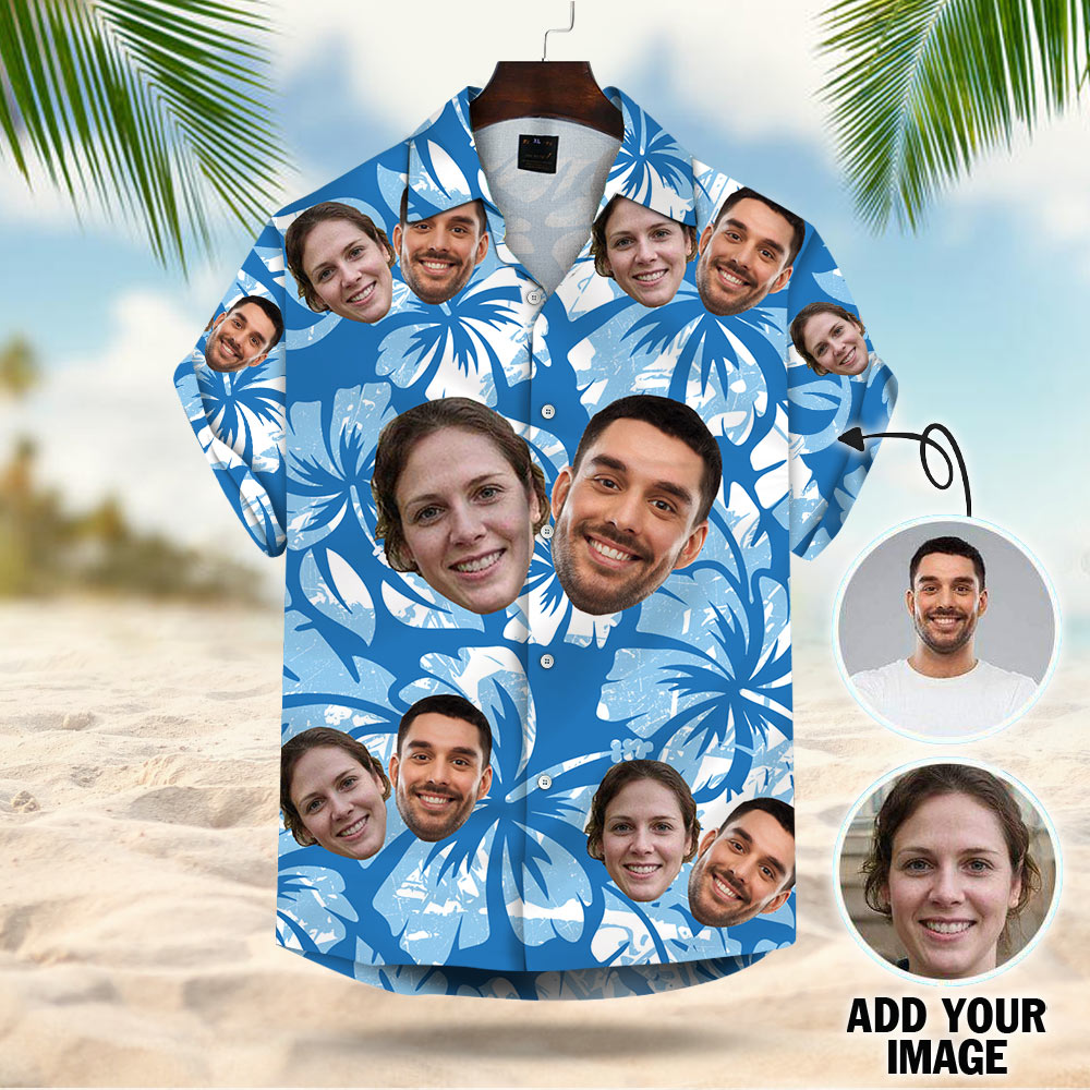 Custom Hawaiian Shirt With Your Face Leaves & Flowers Pattern Short-Sleeve Hawaiian Shirt Aloha Shirt Vr7 Phts