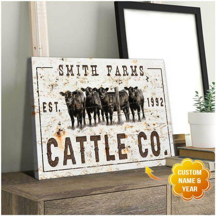 [Personalized Name & Date] Cattle Co White – Best Gift Idea, Gift For Home Decor, Gift For Family – Horizontal Canvas Matte Canvas Wall Art