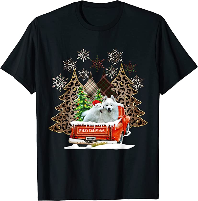 Christmas Pajama Trees Plaid Leopard Family Samoyed Xmas T-Shirt