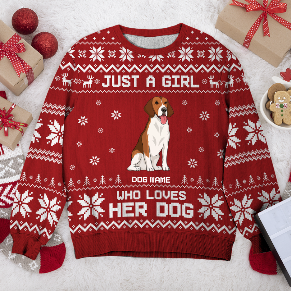 American Foxhound Just A Girl Personalized Sweater, Dog Ugly Christmas Sweater