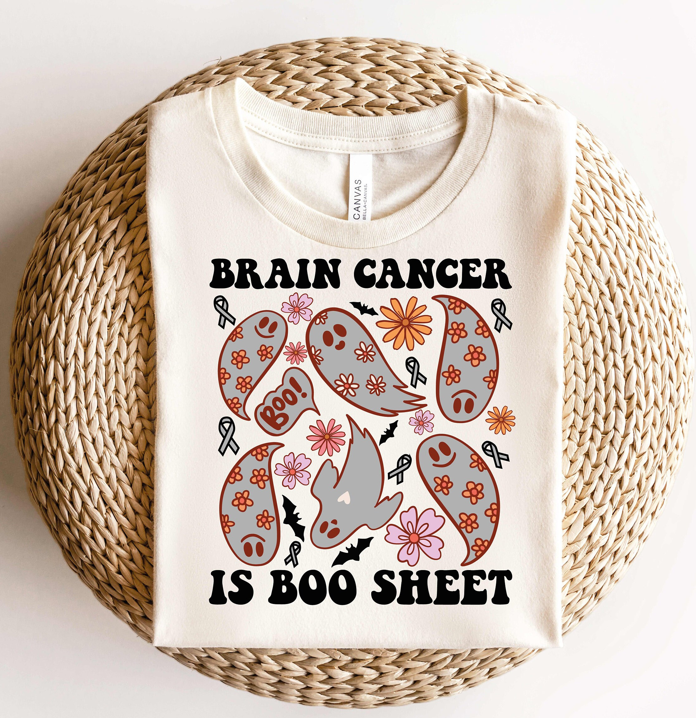 Brain Cancer Shirt,Brain Tumor Survivor Shirt,Brain Cancer Ghost Shirt,Brain Tumor Awareness Grey Ribbon Shirt,Halloween Brain Cancer Shirt