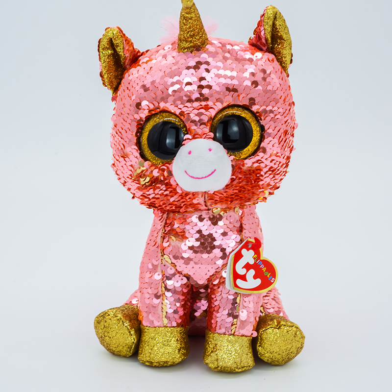 Ty Flippables Plush Animal Sequin Soft Stuffed Cat Owl Fox Rabbit Unicorn Flamingo Sheep Dragon Dog Penguin Toys 15cm alx