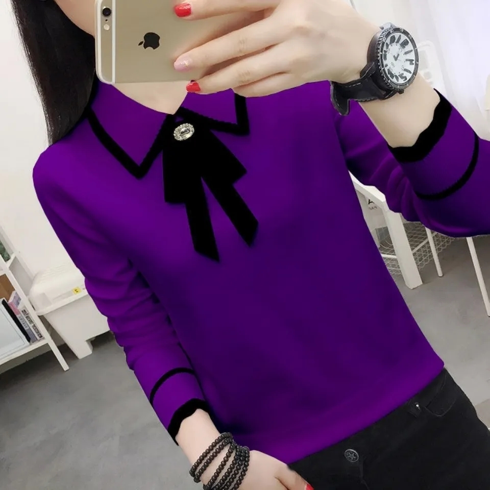 Women’s Sweater Pullover 2022 Autumn Coat New Fashion Doll Collar Long Sleeve Knit Sweater Female Jumper Tops Bottoming Shirt alx