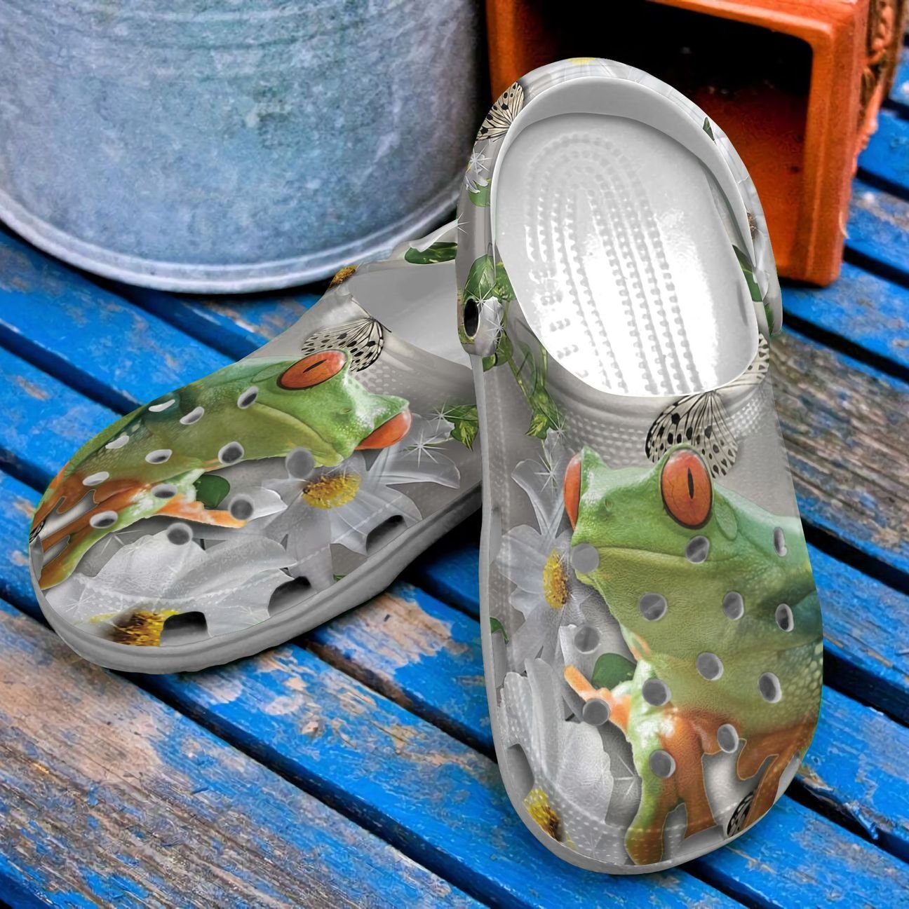 Frog Personalized Clog, Custom Name, Text, Color, Number Fashion Style For Women, Men, Kid, Print 3D Frog And Butterflies