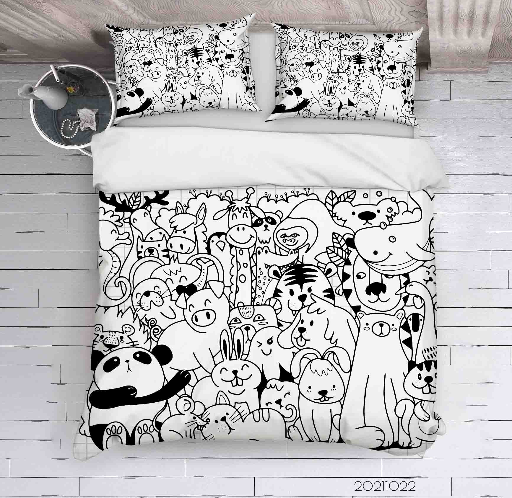 3D Cartoon Animal Panda Dog Graffiti Quilt Cover Set Bedding Set Duvet Cover Pillowcases 7