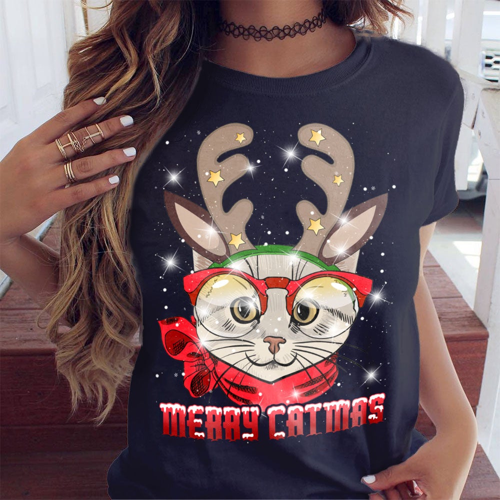 Merry Catmas Funny Cute Cat Kitten Christmas  Gift Graphic Unisex T Shirt, Sweatshirt, Hoodie Size S – 5XL