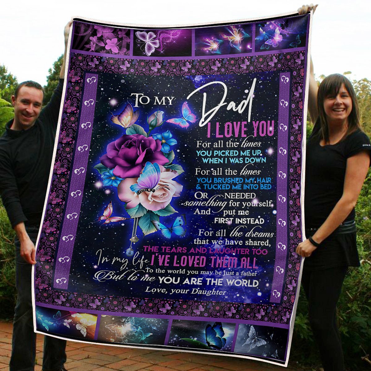 To My Dad Blanket Rose & Buterfly You Are The World Gift From Daughter Fleece Blanket