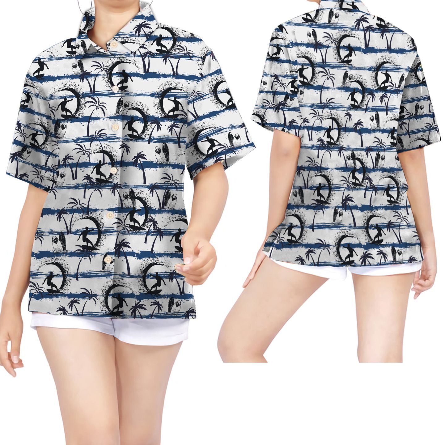 Surfing Coconut Tree Women Hawaiian Shirt For Water Sport Lovers In Daily Life Ha105888