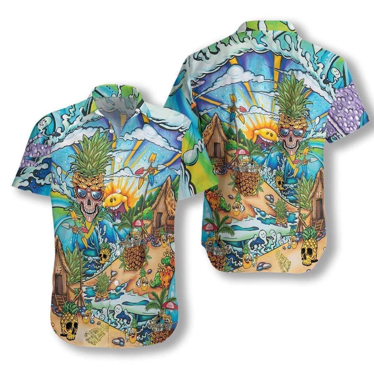 Discover Cool Pineapple Skull On The Beach Hawaii Aloha Shirts V Ha76293