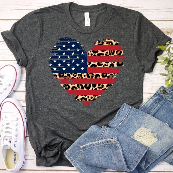 American Flag Leopard Heart Tee