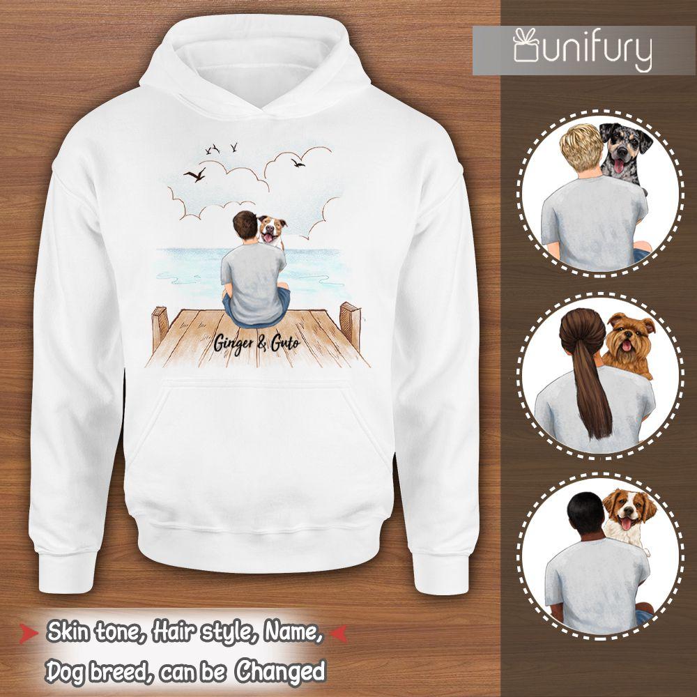 [Front Side] Personalized Hoodie Gifts For Dog Lovers – Dog Dad – Wooden Dock