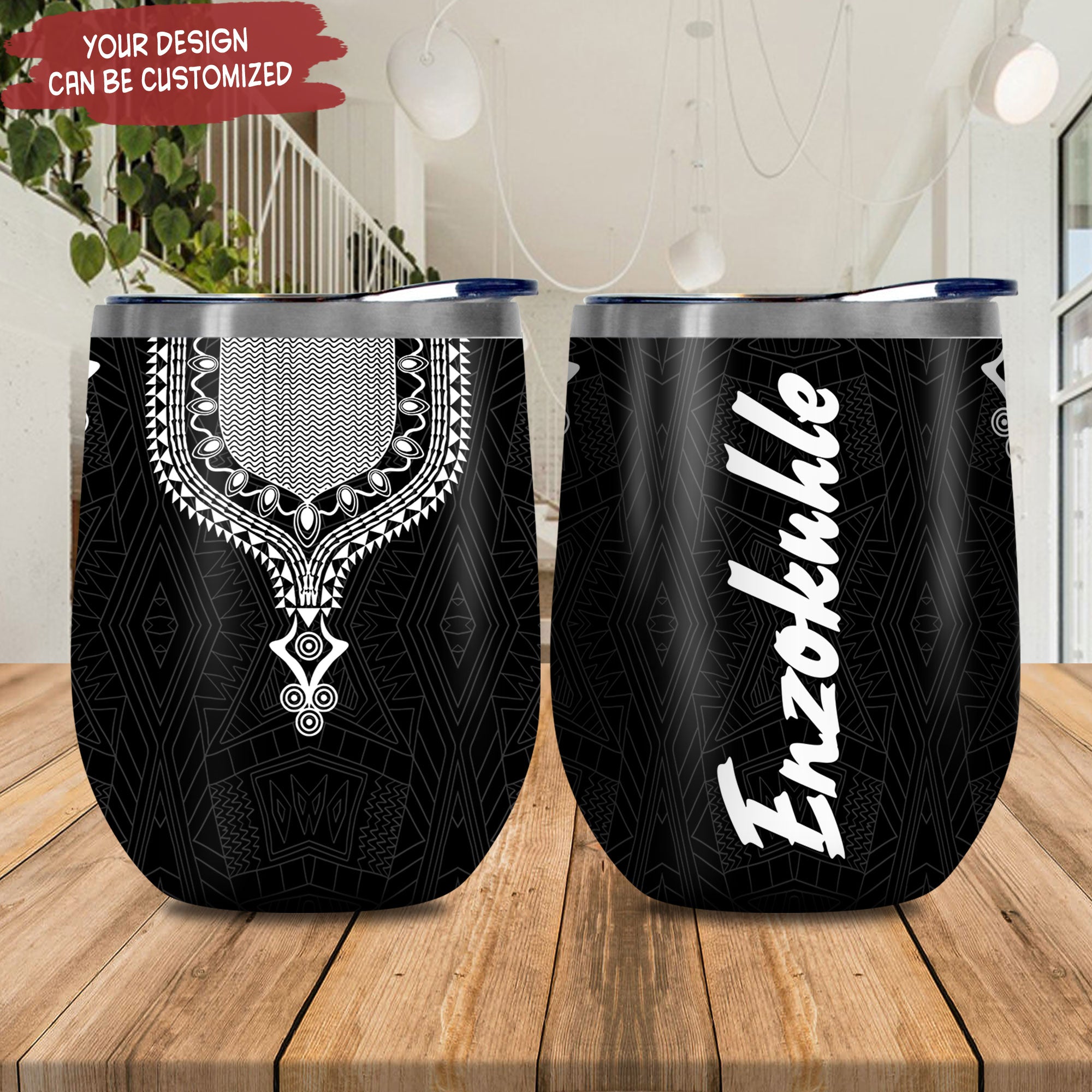 Personalized Black White Dashiki Hlz2411008 Stainless Steel Wine Tumbler – Personalized Wine Tumbler