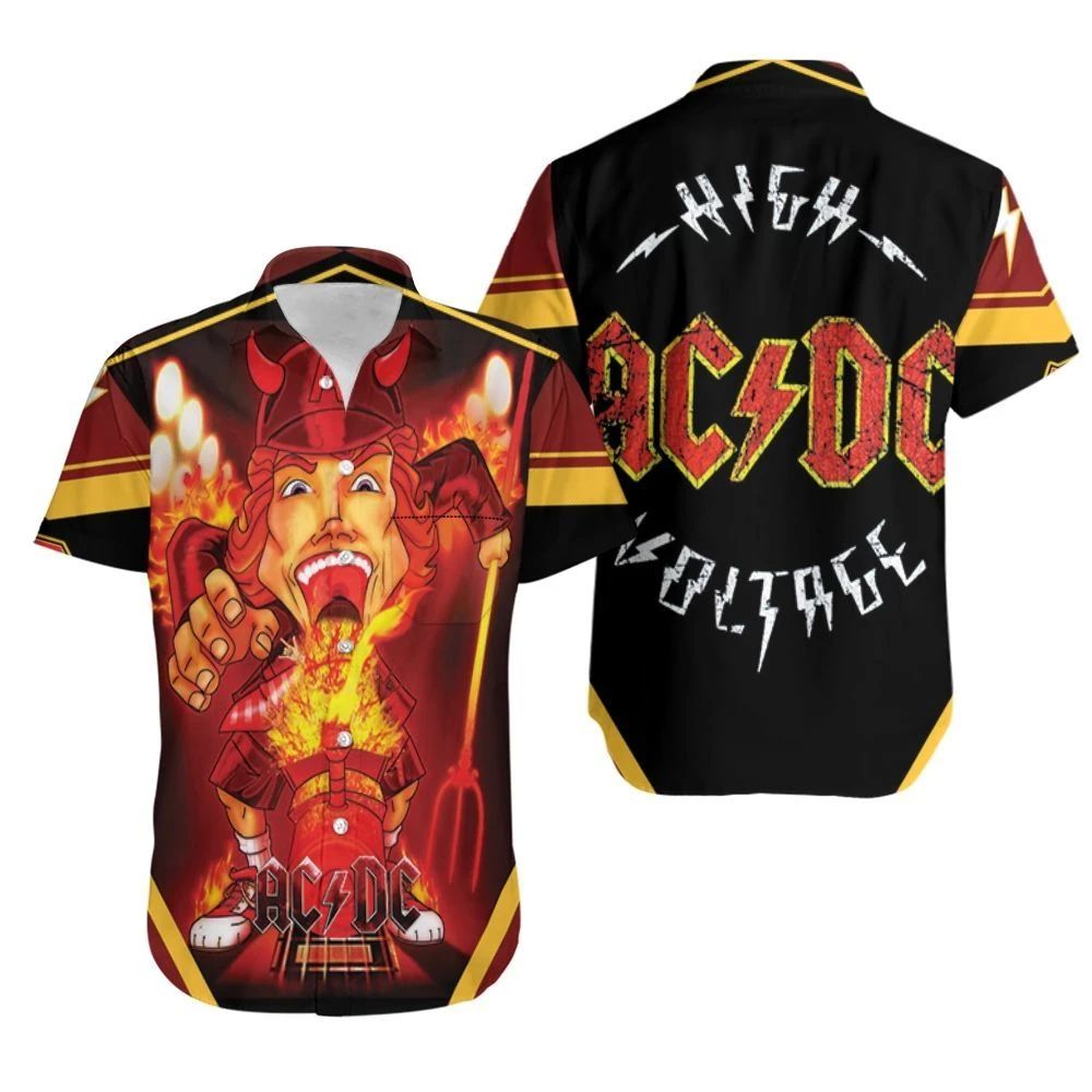 Acdc Angus Young Devil Flaming Train Hawaiian Shirt Beach Set