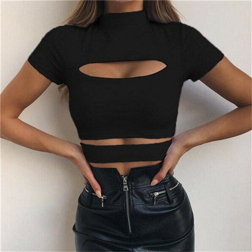 Summer Crop Top Women Tank Top Solid Color Hollow Out Ladies Tops Womens Clothing Fashion Tops Women T-shirt Casual Ladies Shirt alx