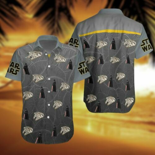 Sw Hawaiian Shirt Darth Vader Millennium Falcon Grey Aloha Ha1833