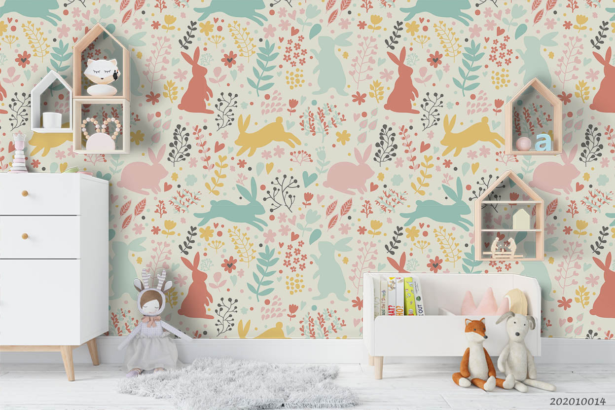 3D Cartoon Cute Animal Rabbit Pattern Wall Mural Wallpaper Wj 5028