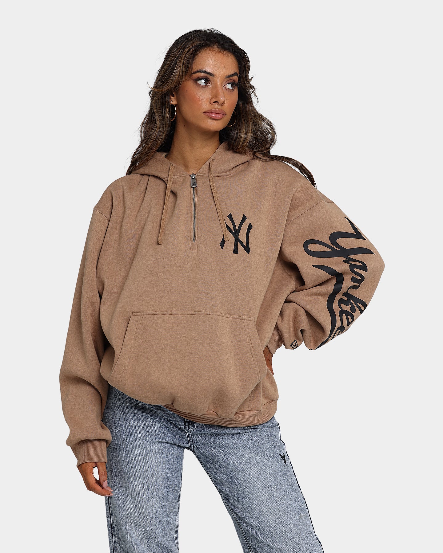 New Era New York Yankees Sleeve Script Hoodie Khaki/Black