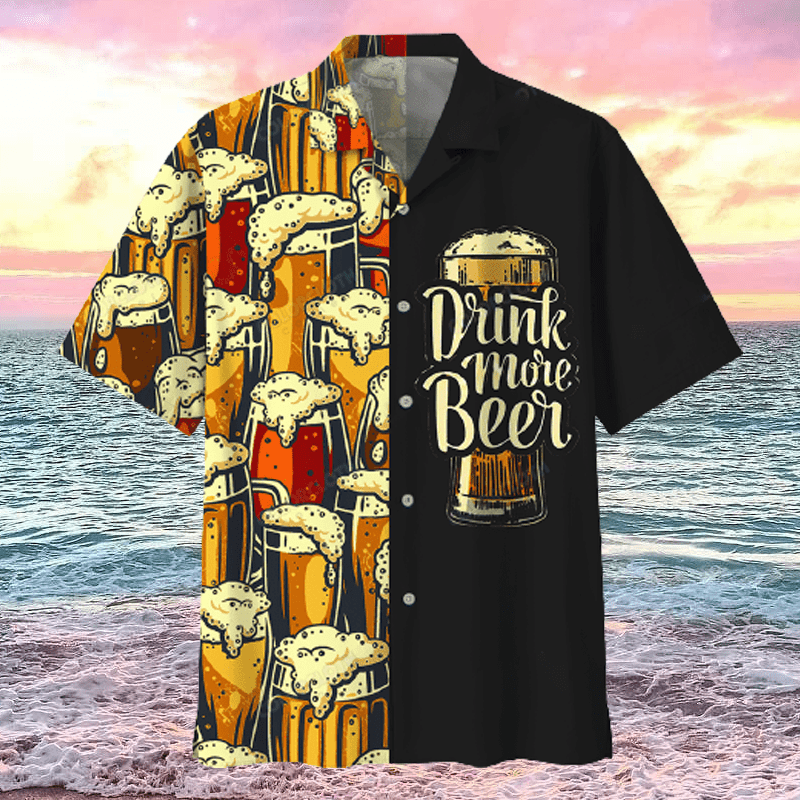 Unifinz Beer Hawaiian Shirt Vintage Drink More Cups Of Black Aloha 2022 Ha37501