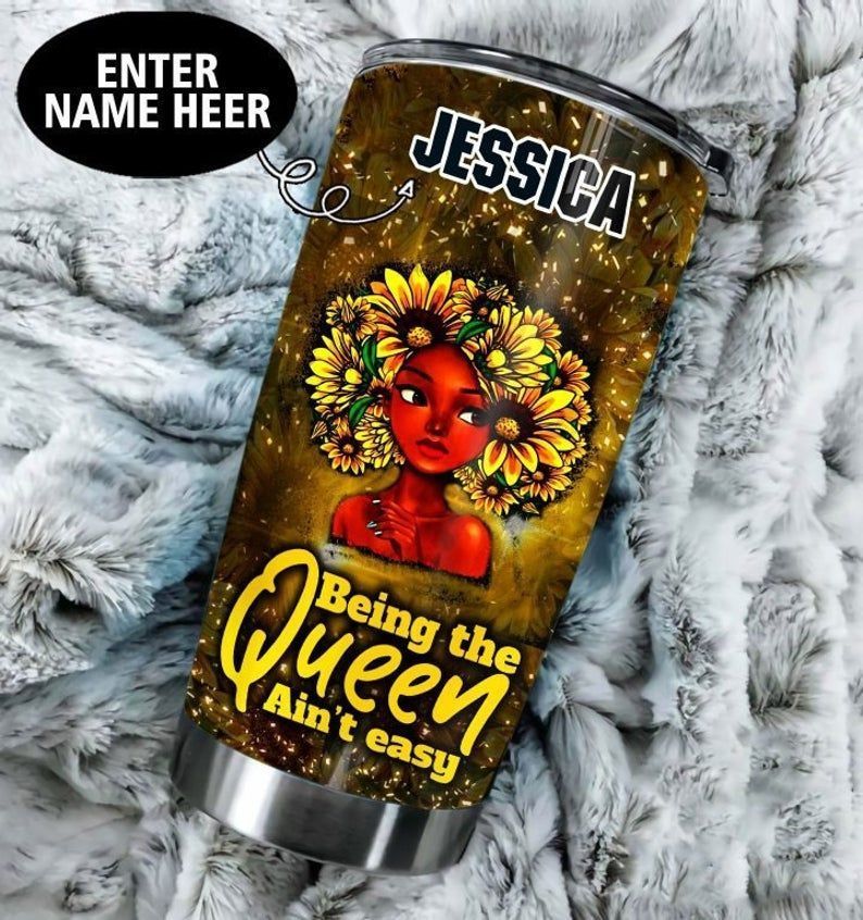 Custom Name Black Queen Flower Head Woman Gift For Lover Day Travel Tumbler All Over Print Size 20Oz – 30Oz