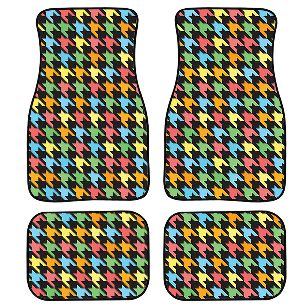 Colorful Houndstooth Print Front And Back Car Floor Mats, Front Car Mat