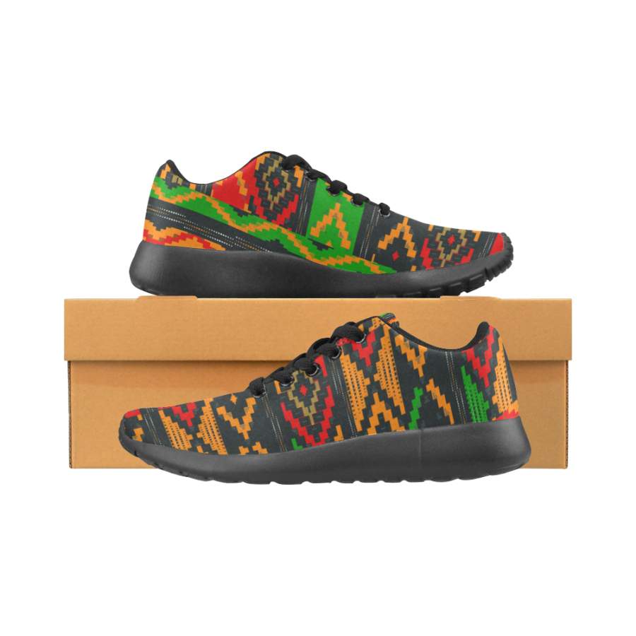 African Dashiki Adinkra Kente Black Sneakers for Women and Men