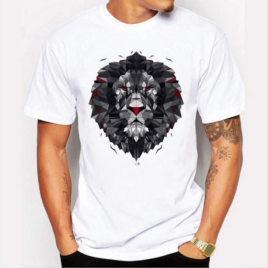 Summer Men Novelty T Shirt Fashion Animal Lion Design Hipster Tops Hot Sales White Tees