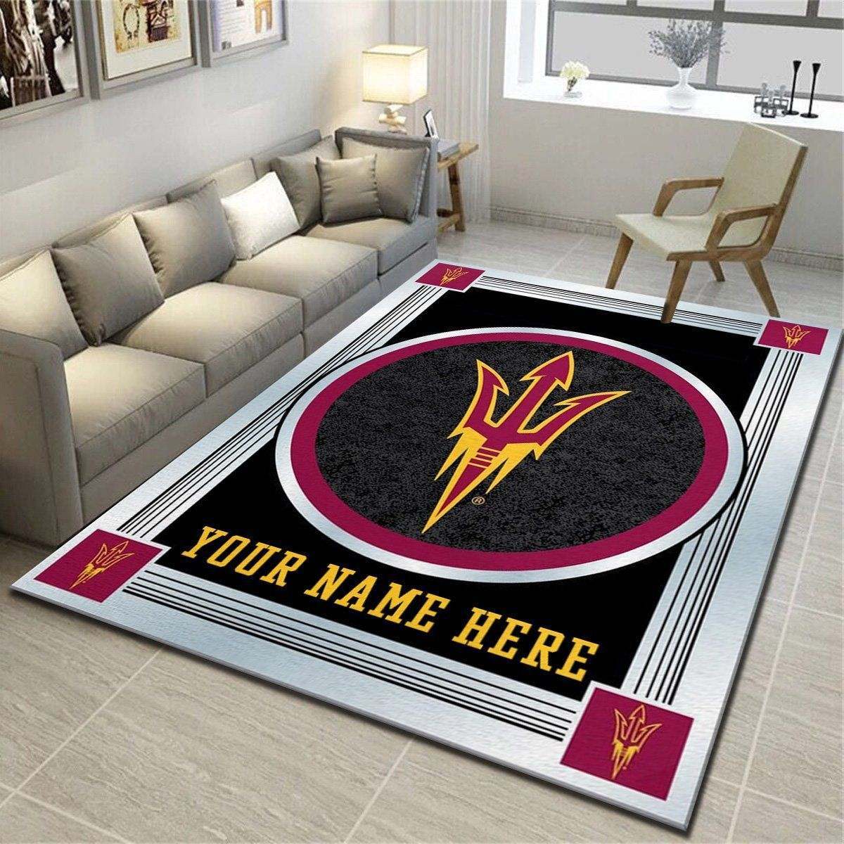 Arizona State Sun Devils Personalized Rug, Team Living Room Carpet, Customized Fan Cave Floor Mat