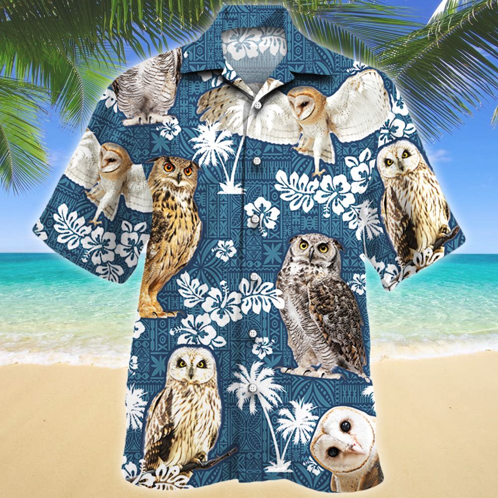 Owl Blue Tribal Pattern Hawaiian Shirt For Aloha Ha15693