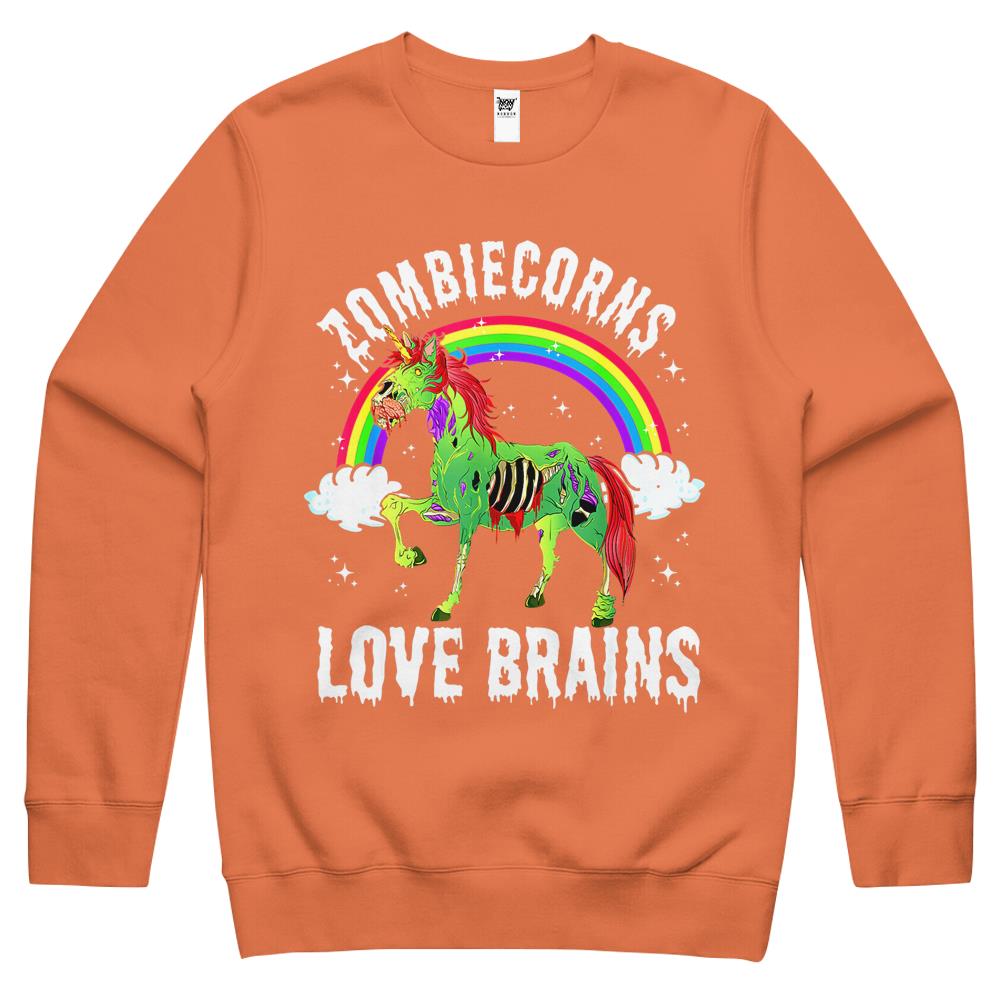 Halloween Halloween Crewneck Sweatshirt, Halloween Shirts For Women Men, Halloween Crewneck Sweatshirt, Zombiecorns Love Brains Zombie Unicorn Rainbow Halloween Crewneck Sweatshirt