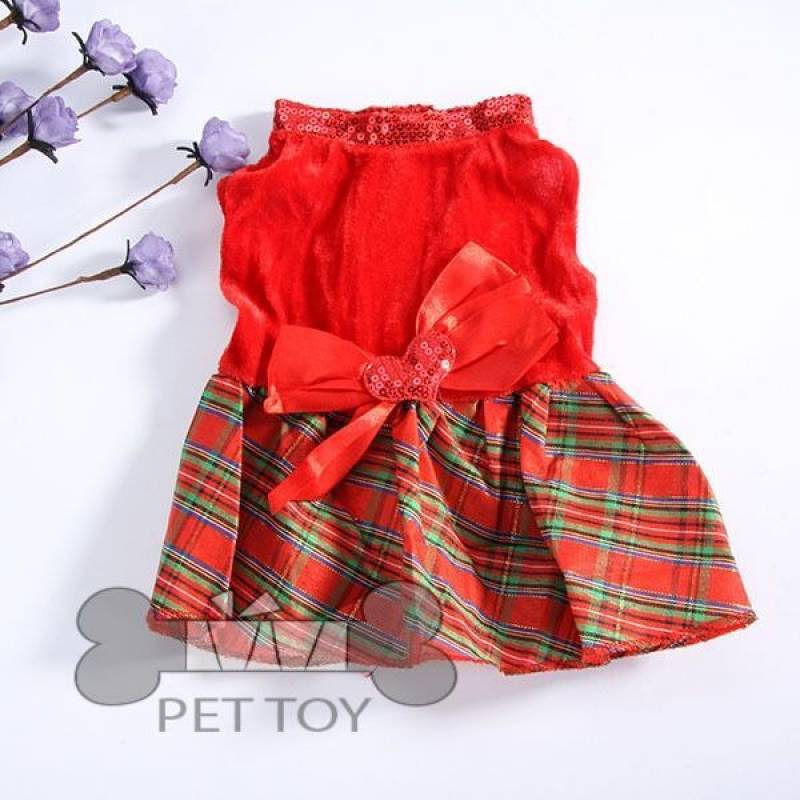 Dog Red Grid Dress Pet Puppy Clothes Costume Outwear Shirt Heart Bow ApparelWX