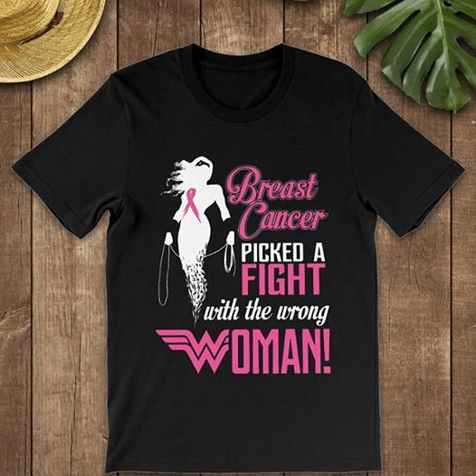 Breast Cancer Awareness Breast Cancer Picked A Fight With The Wrong Woman T Shirt Hoodie Sweater Size S-5Xl