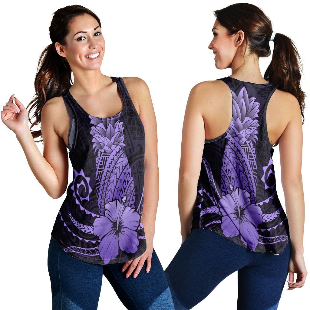 Hawaiian Polynesian Pineapple Hibiscus Racerback Tank Purple Ha71035