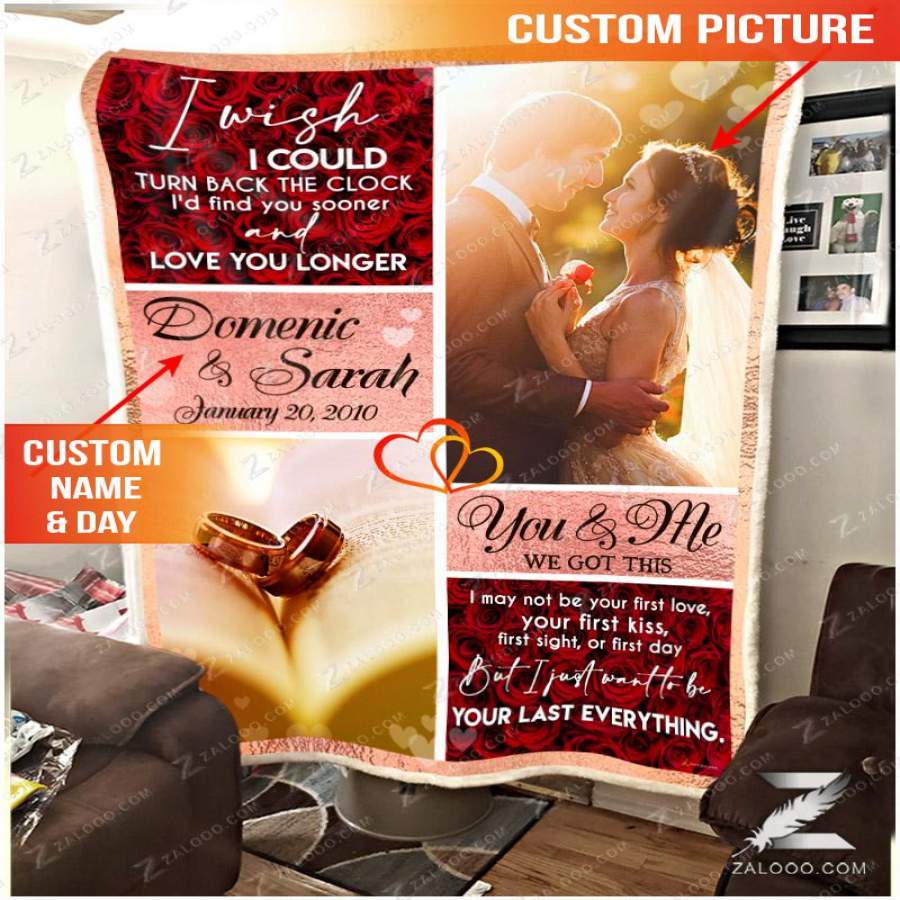 Zl – Customized name, date and picture fleece blanket – Happy Wedding Anniversary